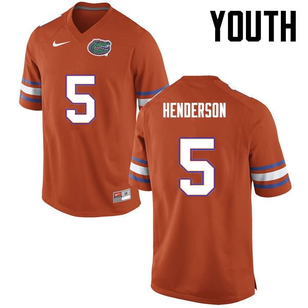 NCAA Florida Gators CJ Henderson Youth #5 Nike Orange Stitched Authentic College Football Jersey PQC6264ZG